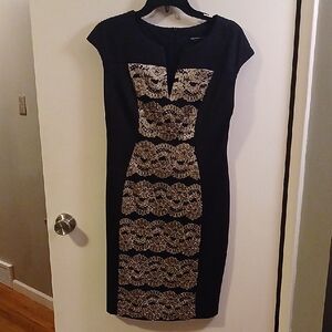 Black and Gold Lace Bodycon Dress